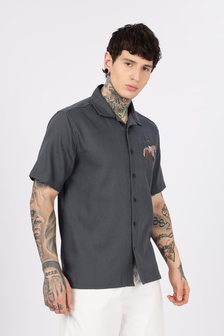 Race-Horse: Embroidery Textured Fabric Cuban Shirt