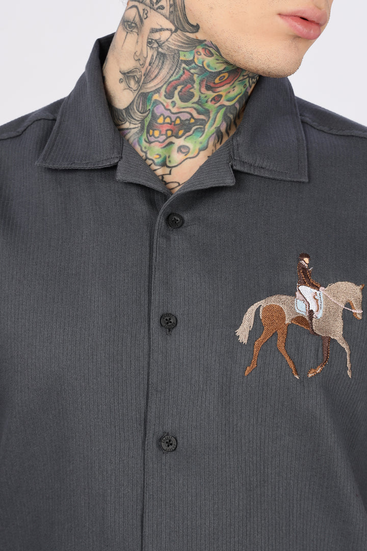 Race-Horse: Embroidery Textured Fabric Cuban Shirt