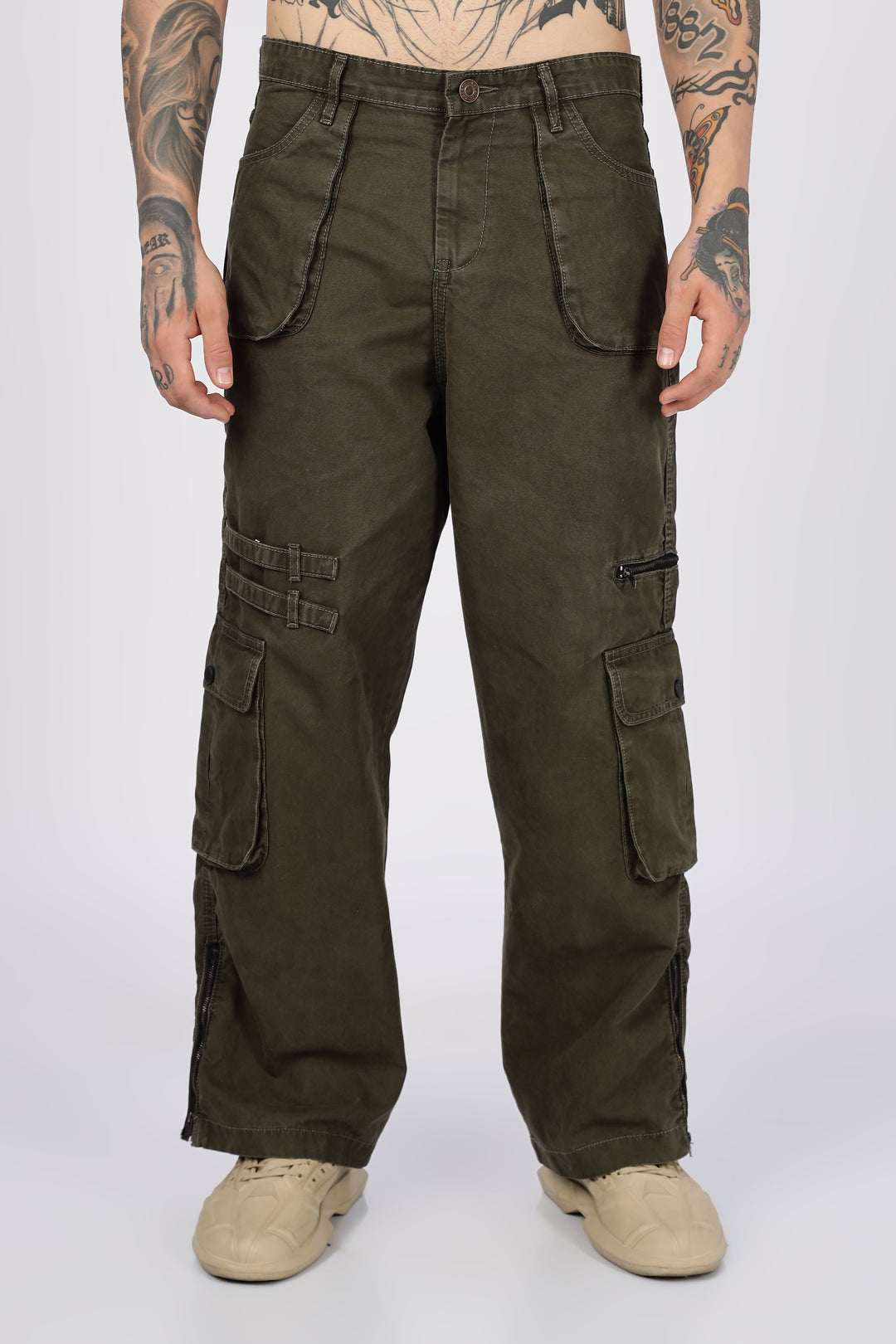 Olive Dyed Cargo Pants