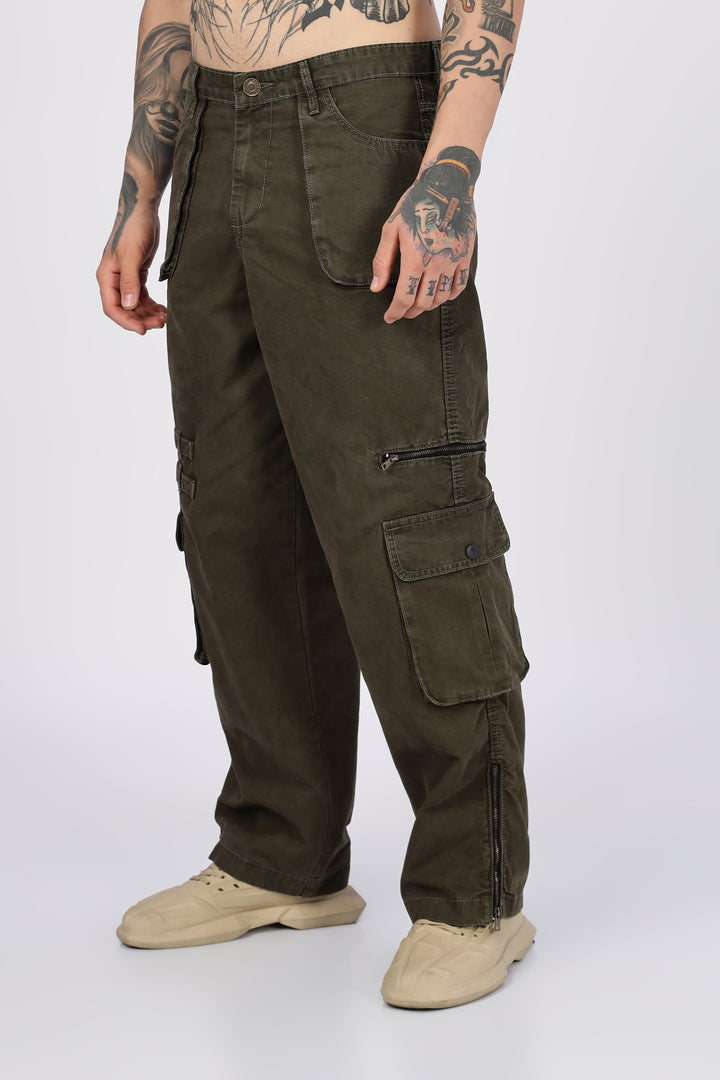 Olive Dyed Cargo Pants
