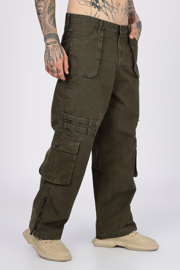 Olive Dyed Cargo Pants