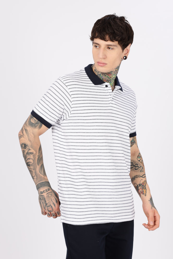 Black & White Stripes Polo T-shirt