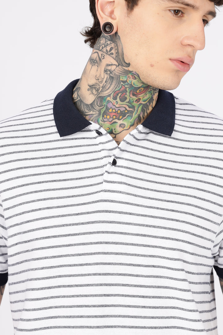 Black & White Stripes Polo T-shirt