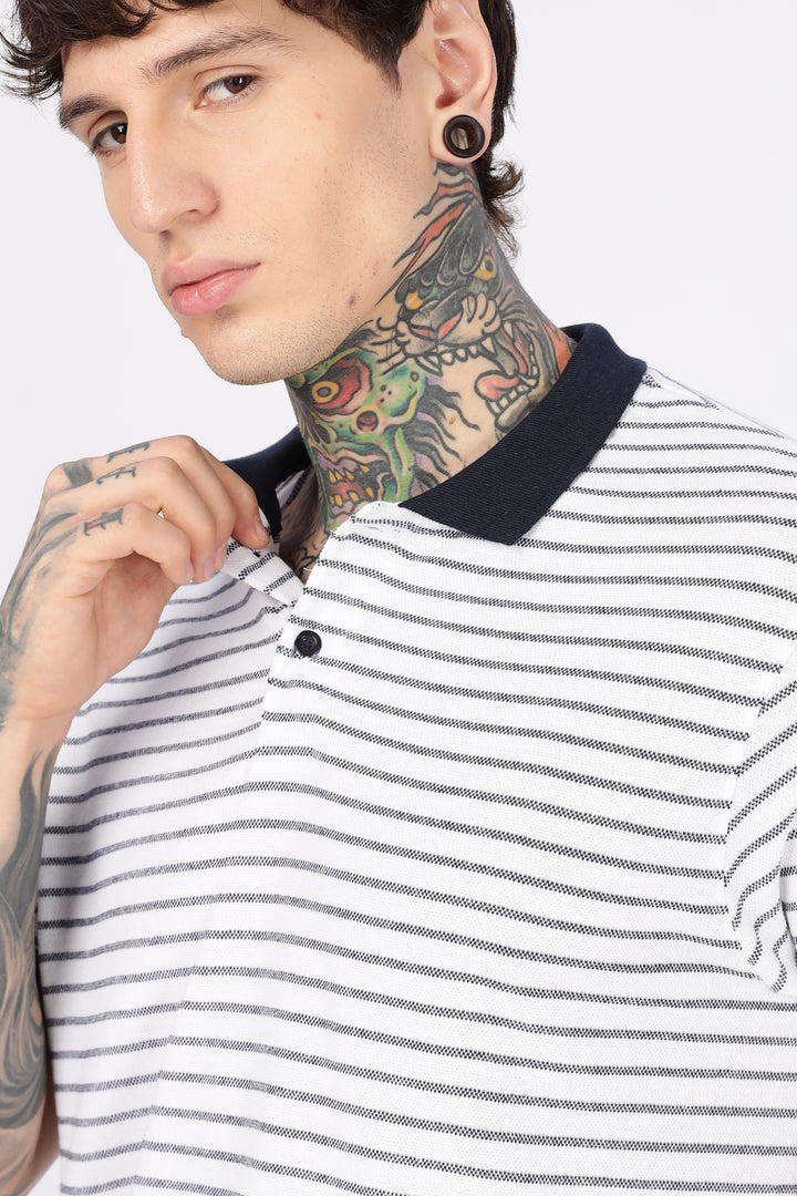Black & White Stripes Polo T-shirt