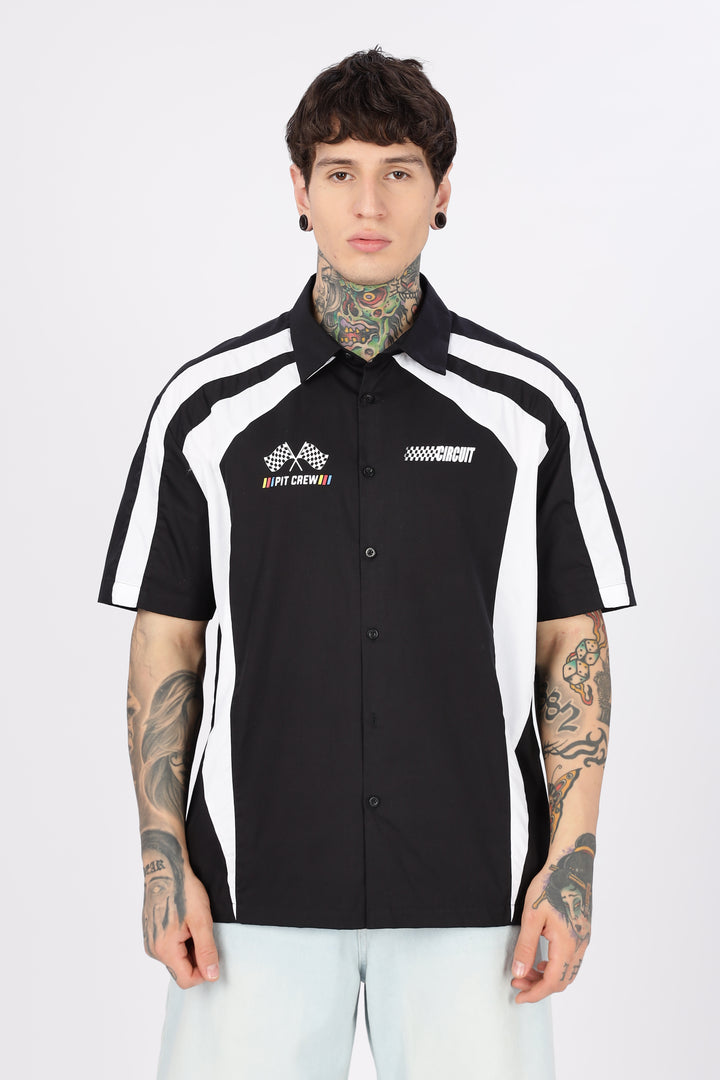 Black & White Racing Cut & Sew Oversized Shirt