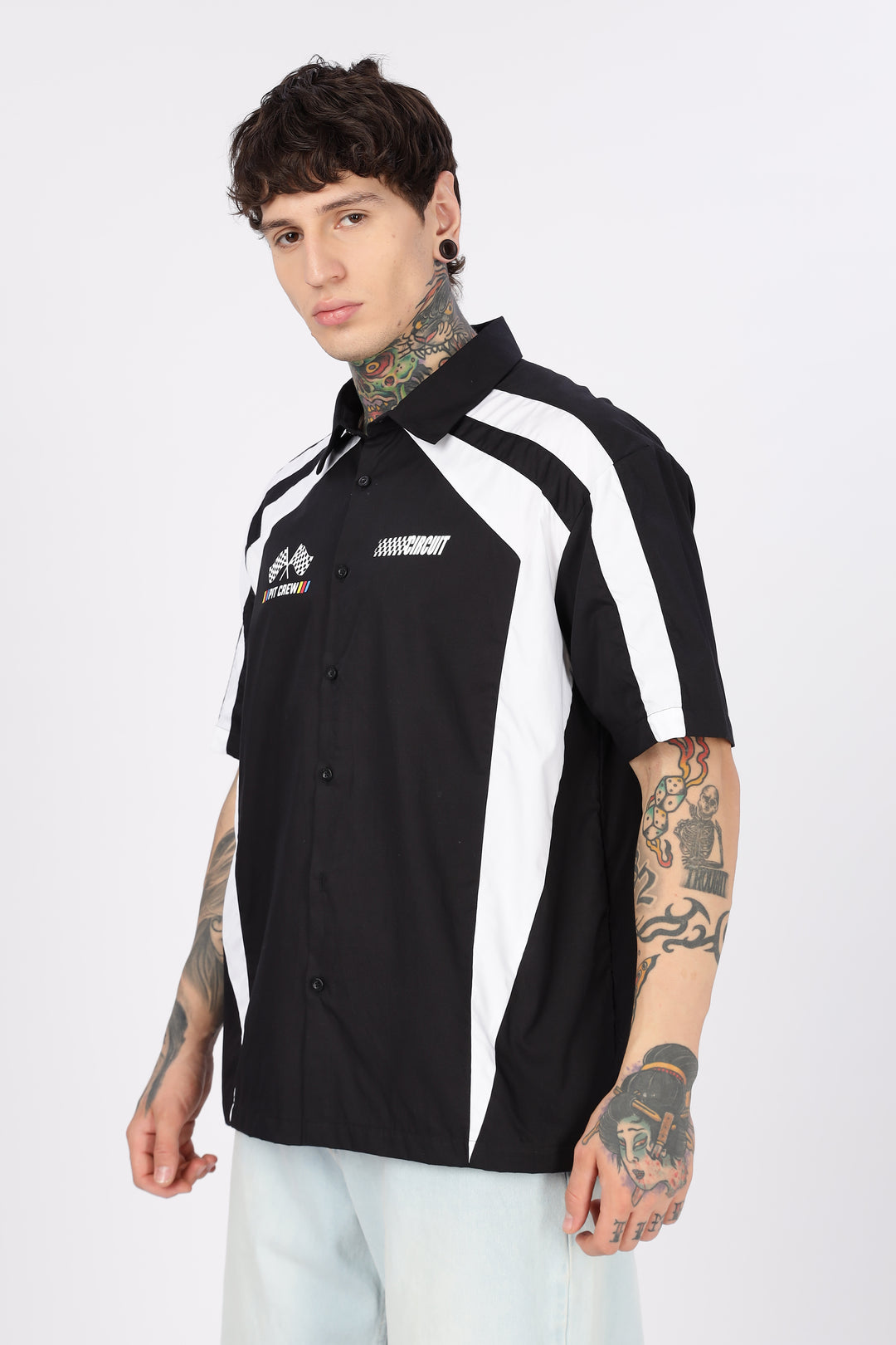 Black & White Racing Cut & Sew Oversized Shirt