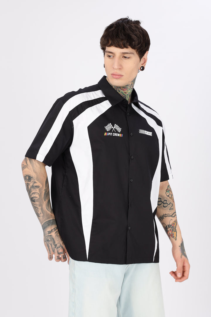 Black & White Racing Cut & Sew Oversized Shirt