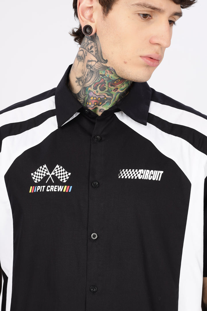 Black & White Racing Cut & Sew Oversized Shirt
