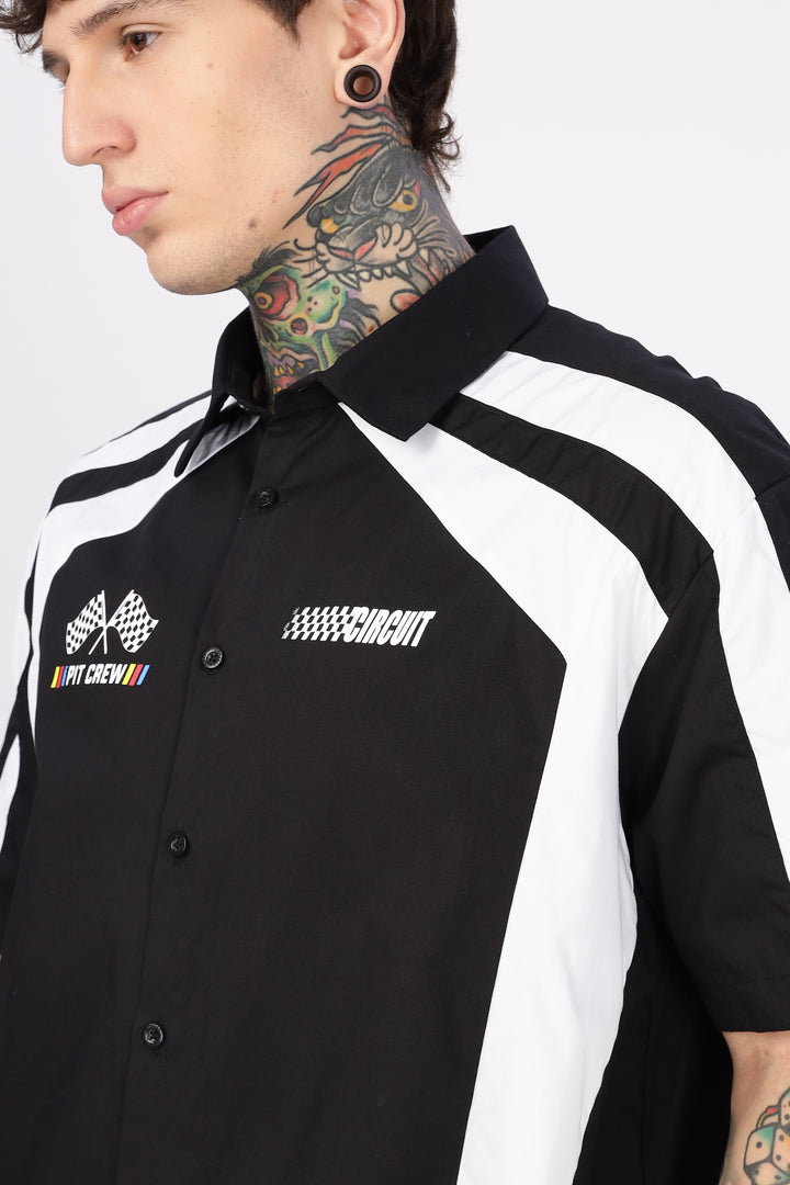 Black & White Racing Cut & Sew Oversized Shirt