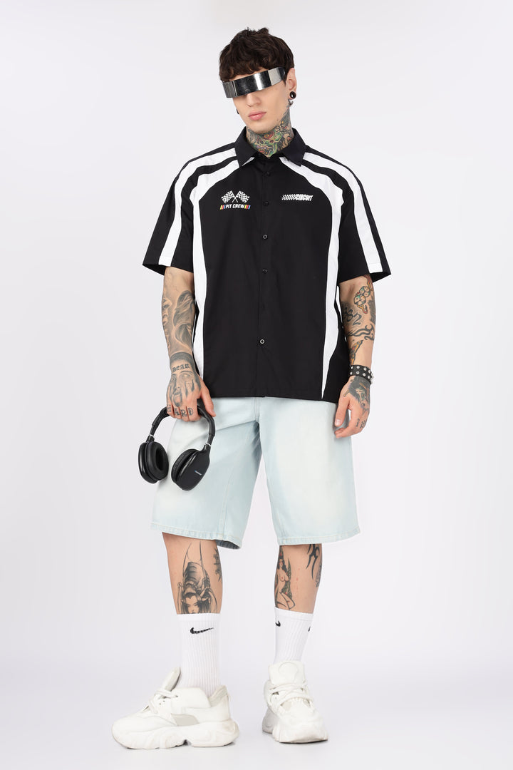Black & White Racing Cut & Sew Oversized Shirt