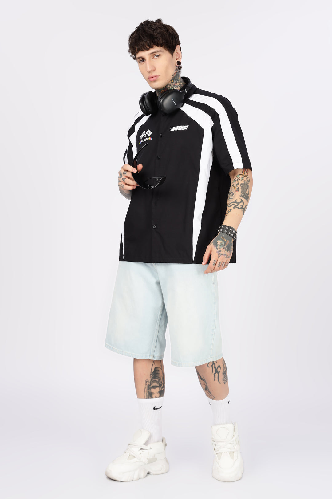 Black & White Racing Cut & Sew Oversized Shirt