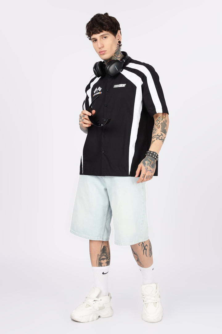 Black & White Racing Cut & Sew Oversized Shirt
