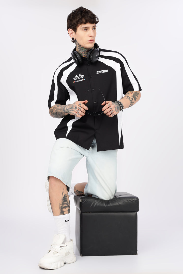 Black & White Racing Cut & Sew Oversized Shirt