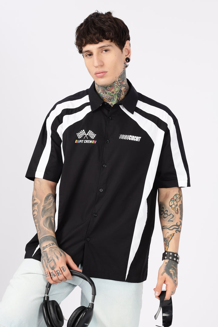 Black & White Racing Cut & Sew Oversized Shirt
