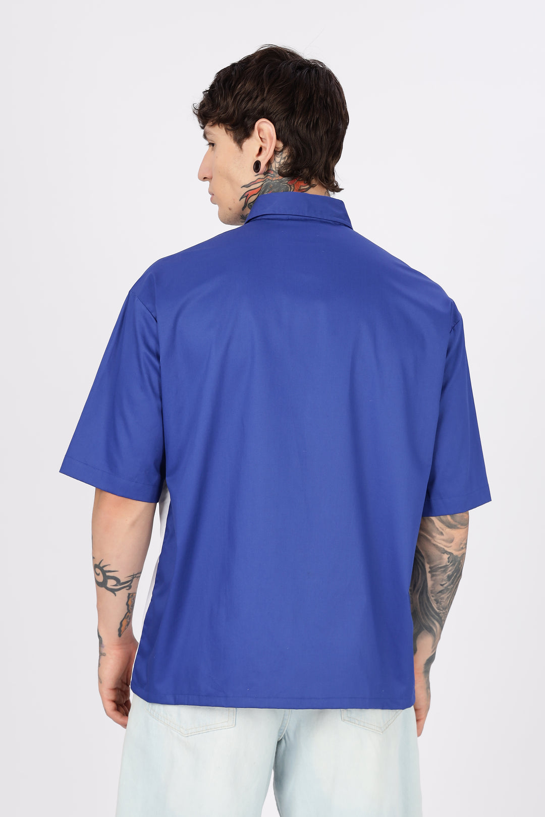 Not Idle: Cut & Sew Oversized Blue Cotton Shirt