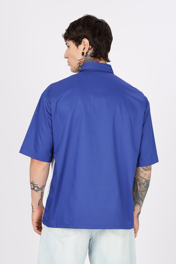 Not Idle: Cut & Sew Oversized Blue Cotton Shirt