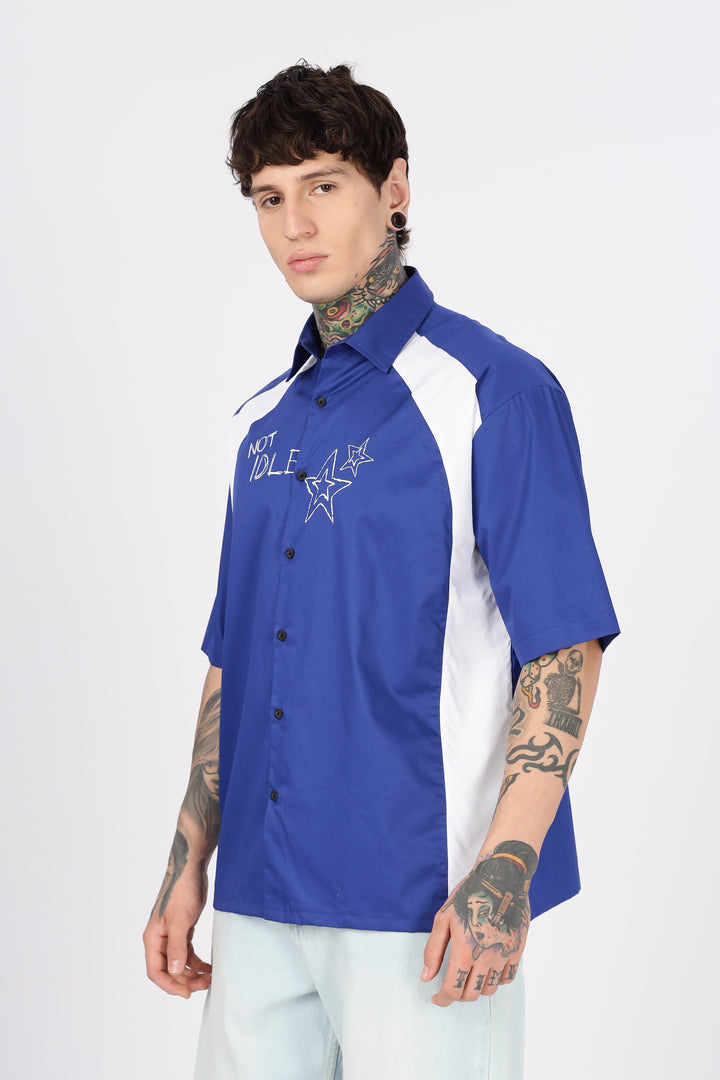 Not Idle: Cut & Sew Oversized Blue Cotton Shirt