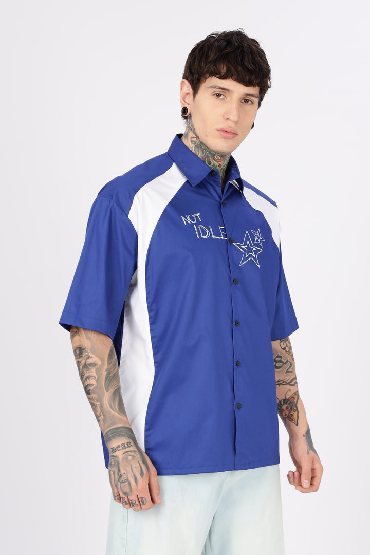 Not Idle: Cut & Sew Oversized Blue Cotton Shirt
