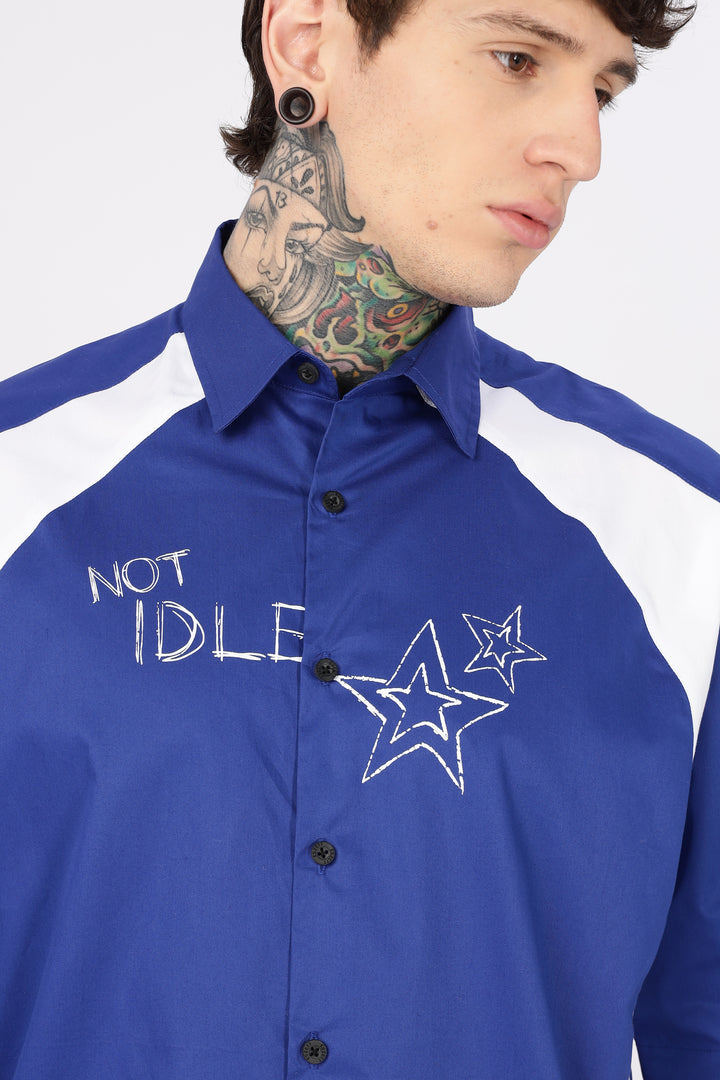 Not Idle: Cut & Sew Oversized Blue Cotton Shirt