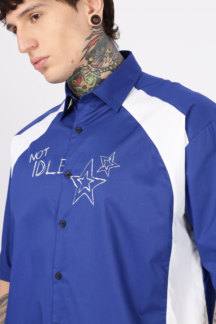 Not Idle: Cut & Sew Oversized Blue Cotton Shirt