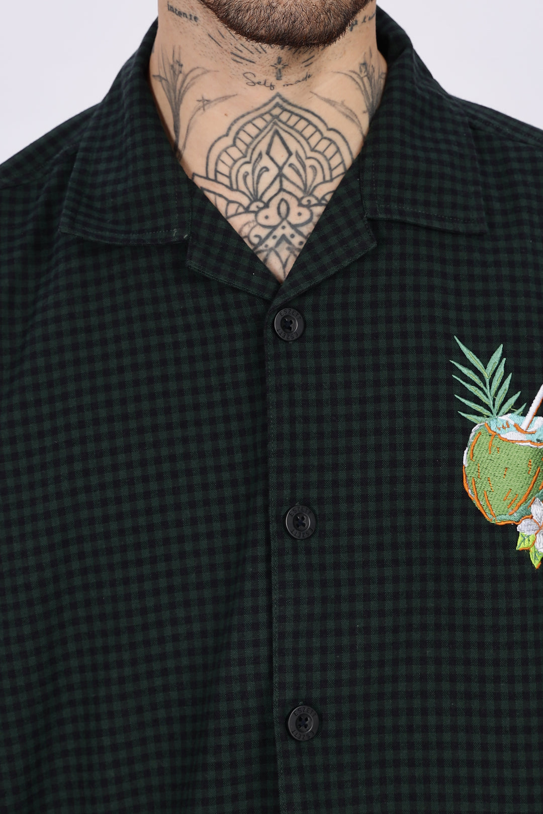 Plaid: Coconut Green Oversized Embroidery Shirt