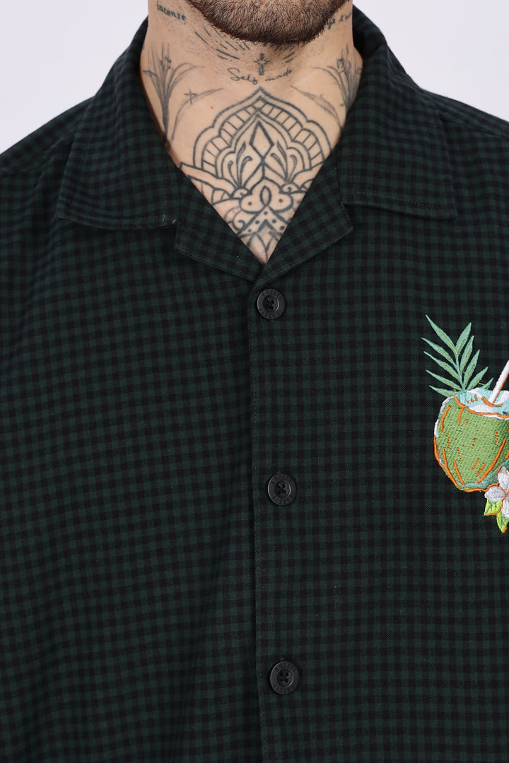Plaid: Coconut Green Oversized Embroidery Shirt