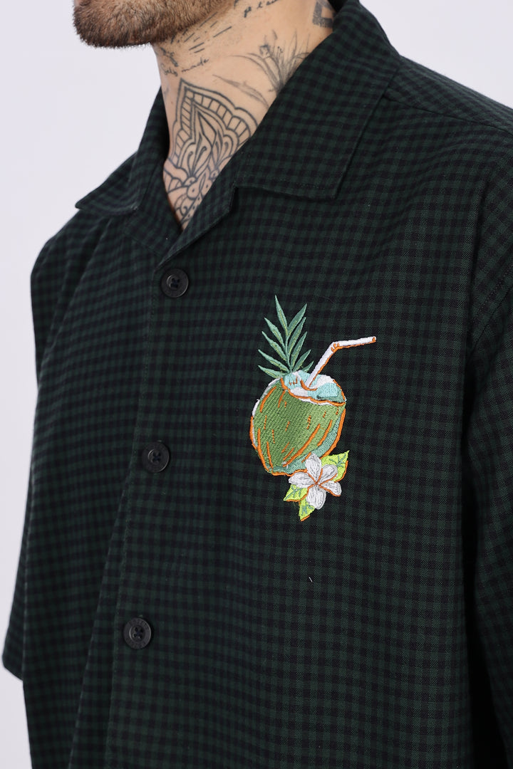 Plaid: Coconut Green Oversized Embroidery Shirt
