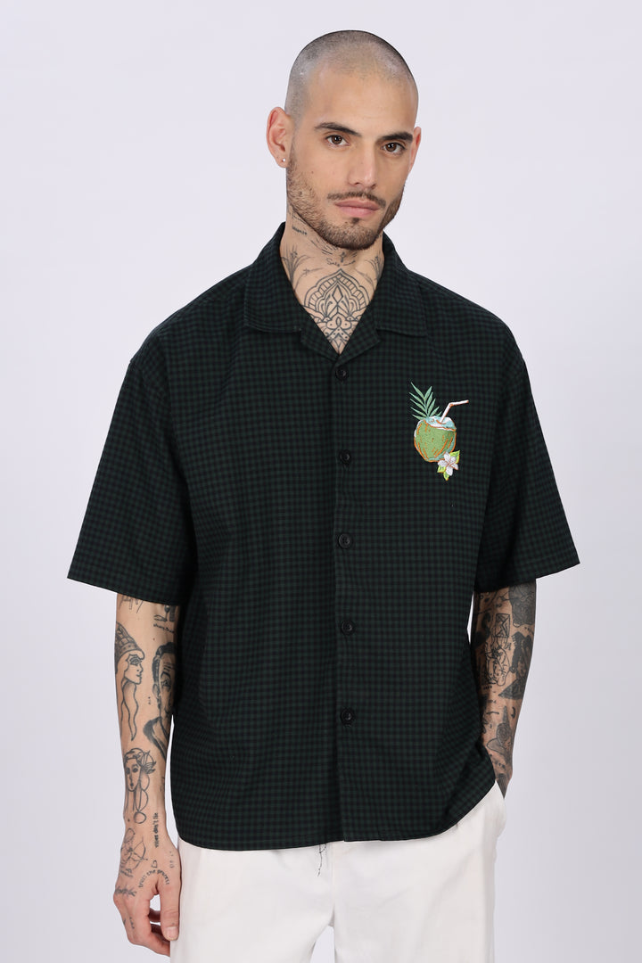 Plaid: Coconut Green Oversized Embroidery Shirt