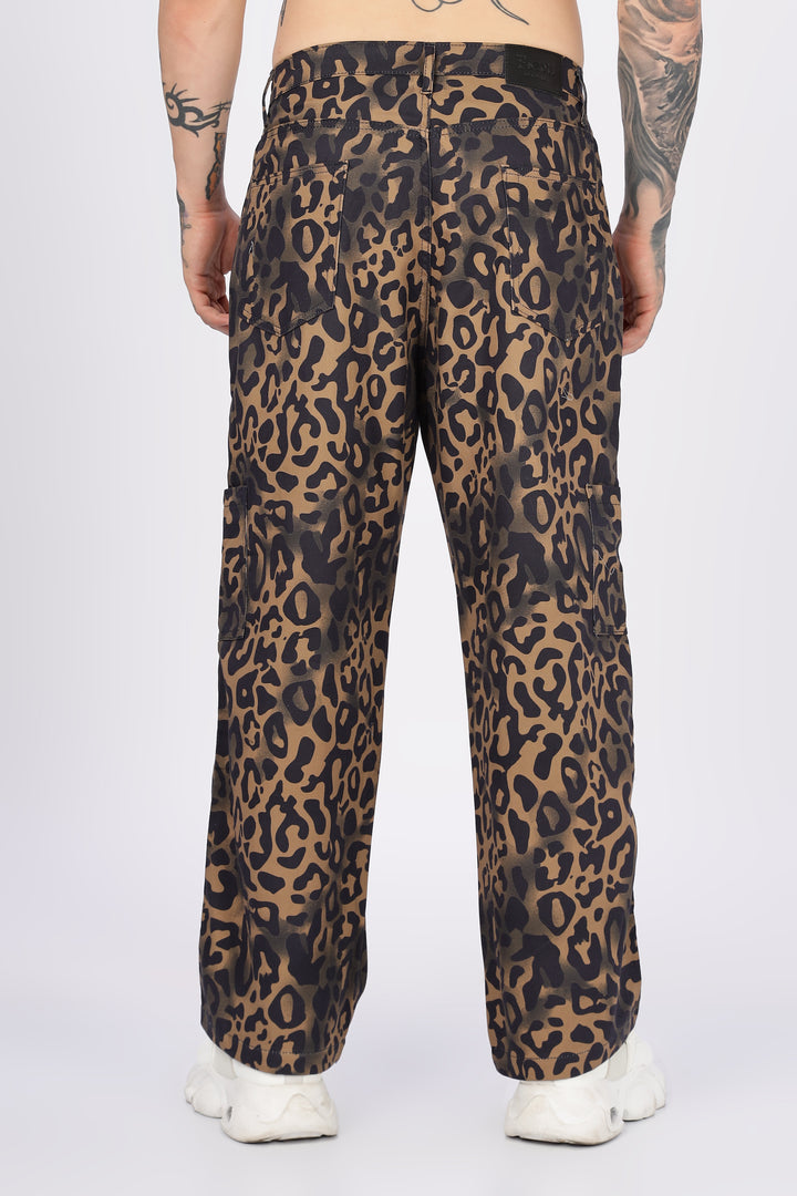 Animal Printed Twill Baggy Cargo Pants