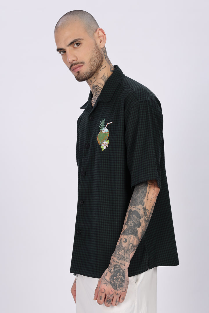 Plaid: Coconut Green Oversized Embroidery Shirt
