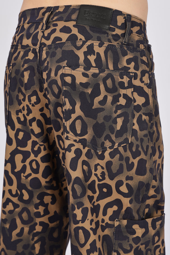 Animal Printed Twill Baggy Cargo Pants