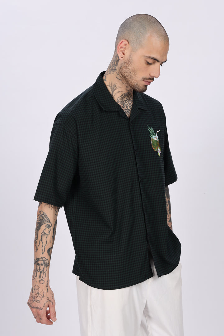 Plaid: Coconut Green Oversized Embroidery Shirt