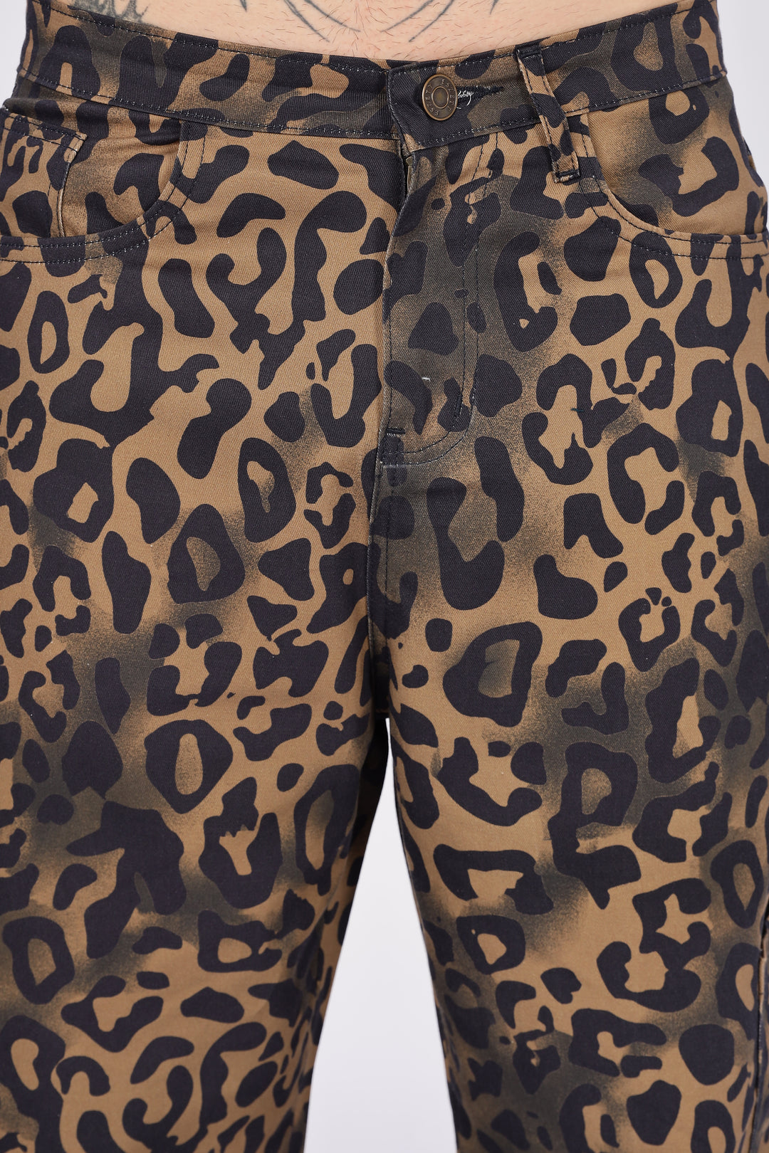 Animal Printed Twill Baggy Cargo Pants