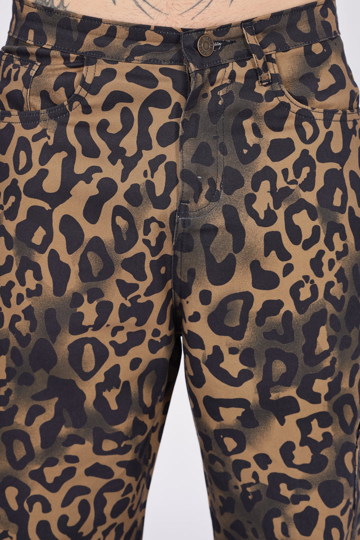 Animal Printed Twill Baggy Cargo Pants