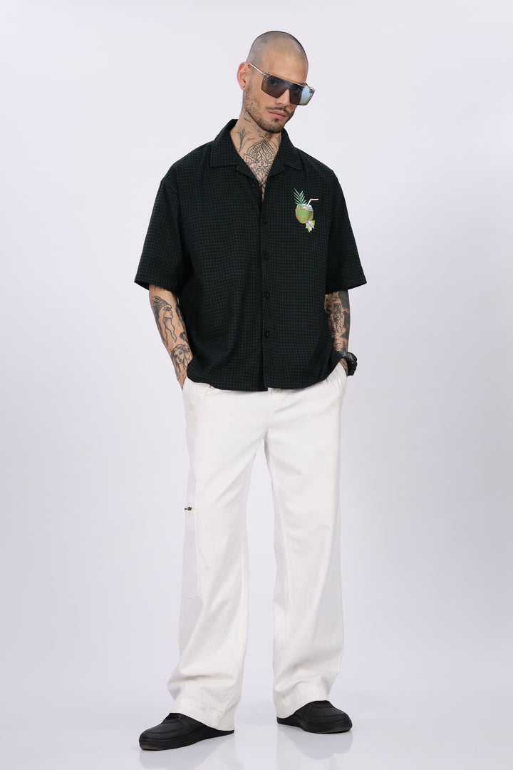 Plaid: Coconut Green Oversized Embroidery Shirt