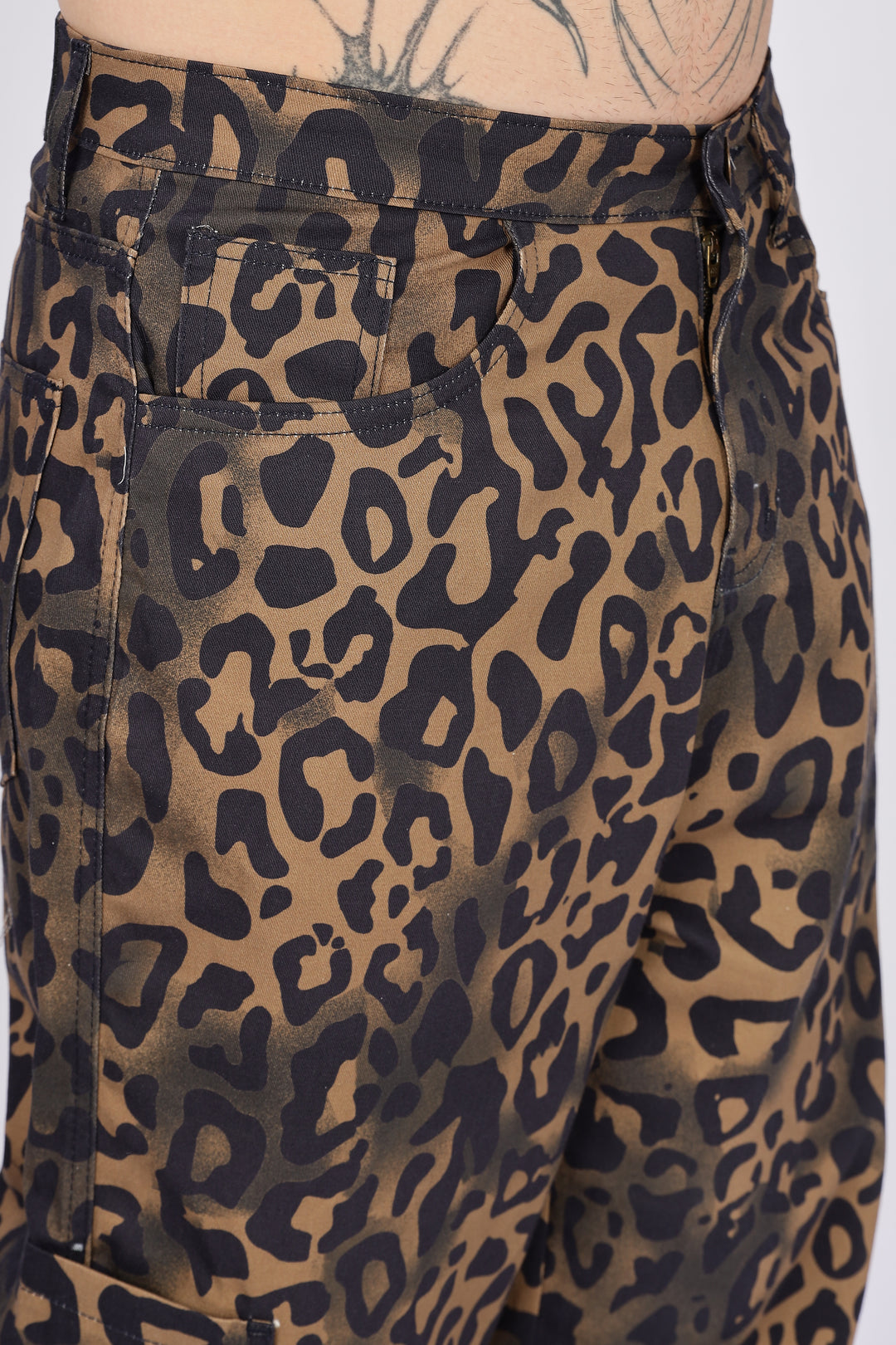 Animal Printed Twill Baggy Cargo Pants