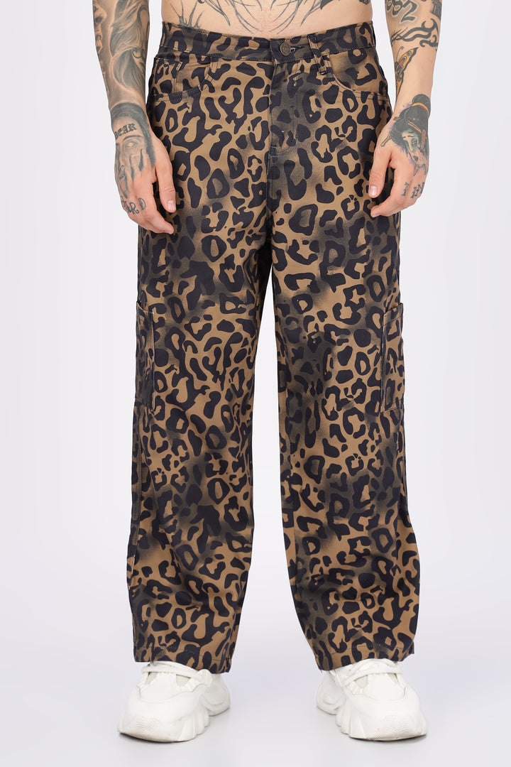 Animal Printed Twill Baggy Cargo Pants