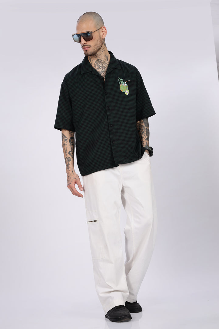 Plaid: Coconut Green Oversized Embroidery Shirt