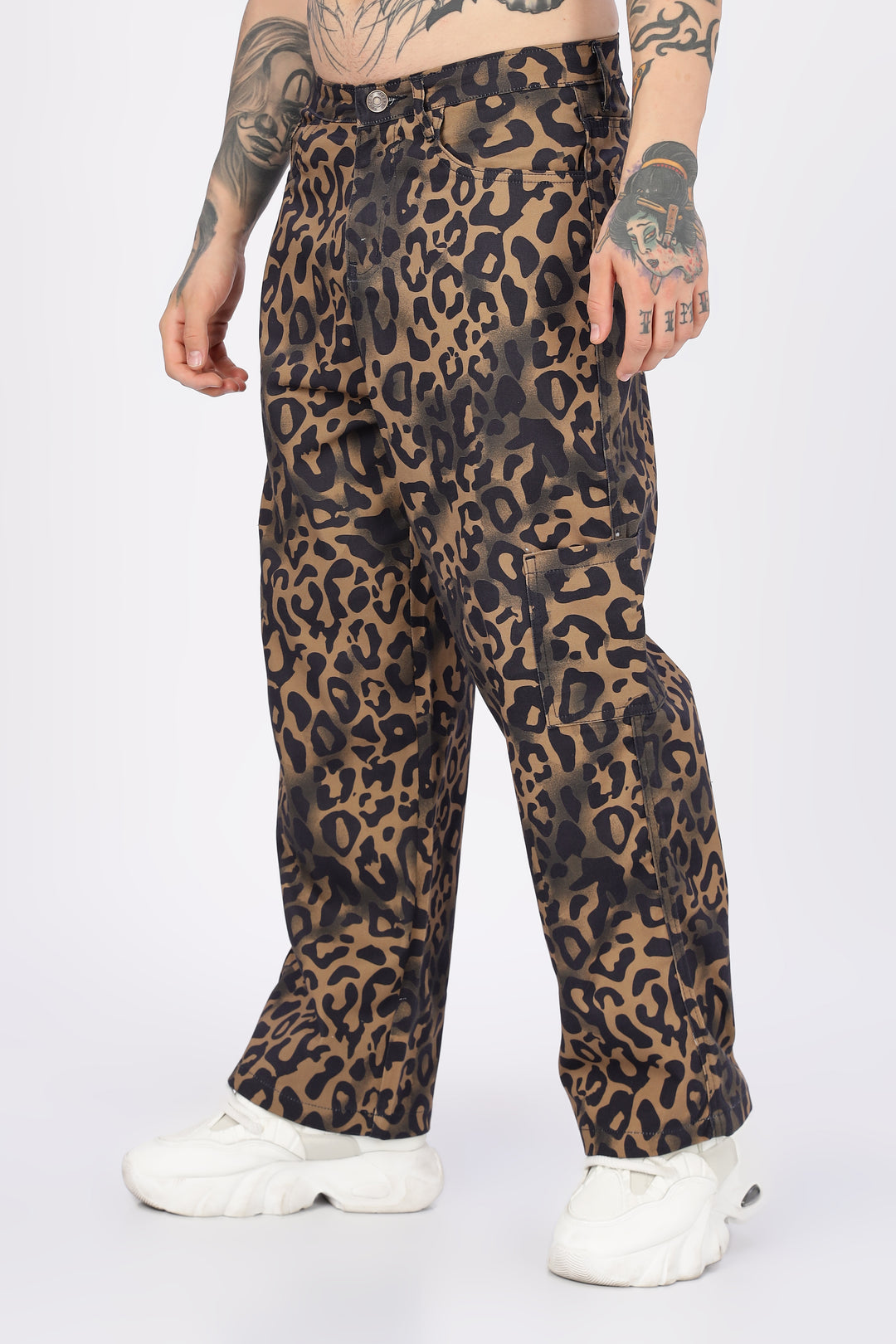 Animal Printed Twill Baggy Cargo Pants