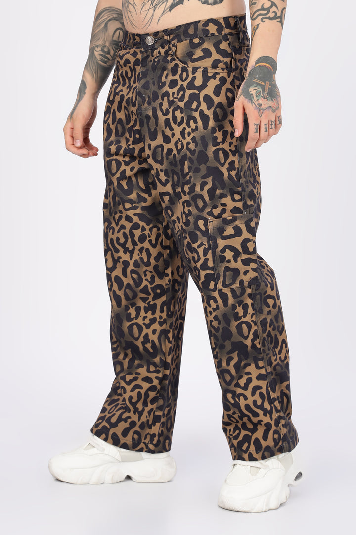 Animal Printed Twill Baggy Cargo Pants