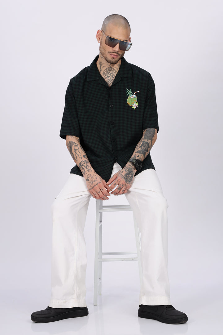 Plaid: Coconut Green Oversized Embroidery Shirt