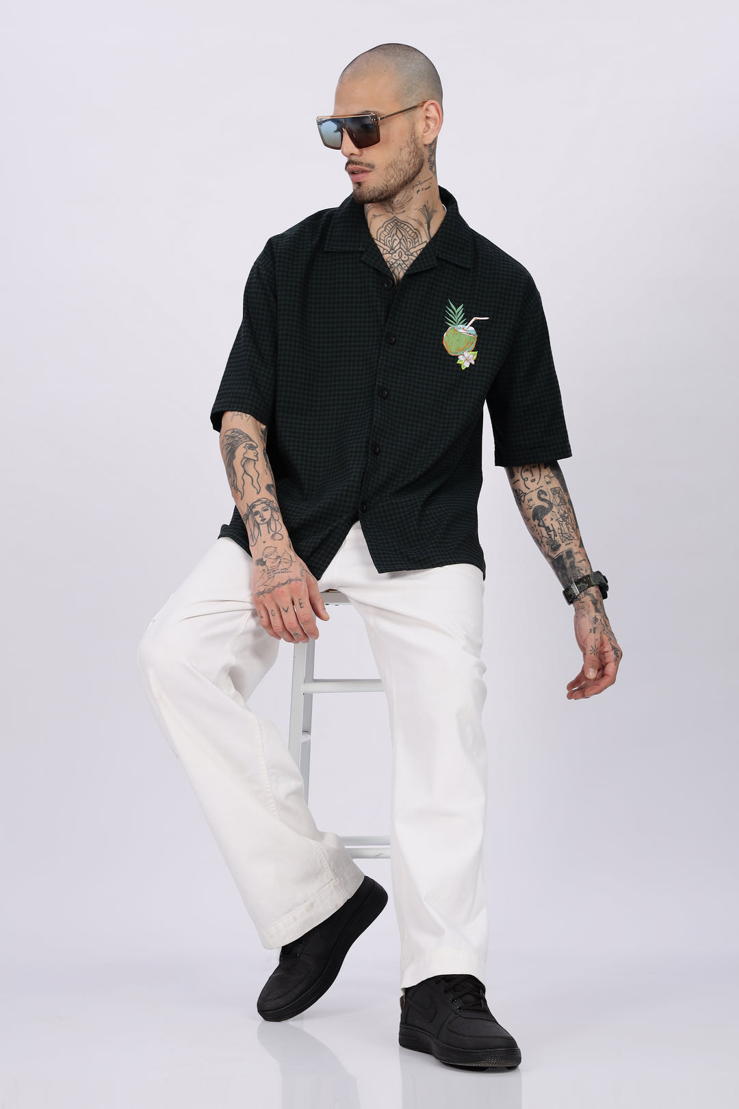 Plaid: Coconut Green Oversized Embroidery Shirt