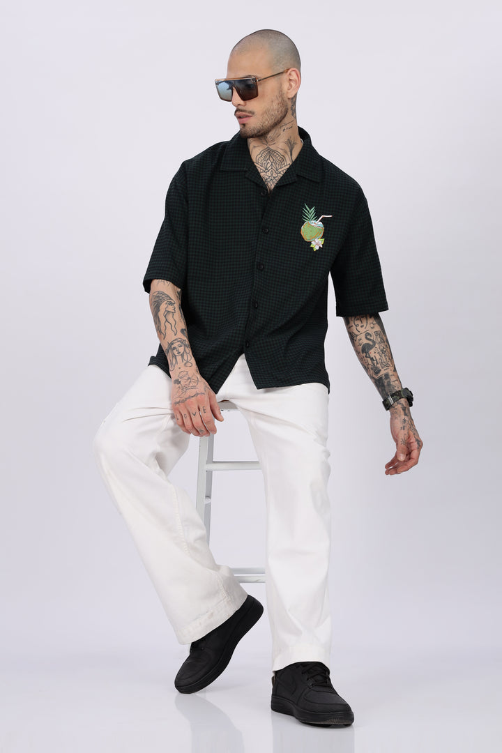 Plaid: Coconut Green Oversized Embroidery Shirt