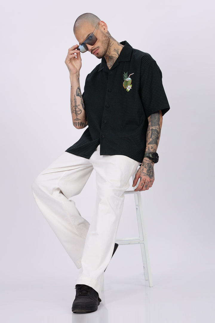 Plaid: Coconut Green Oversized Embroidery Shirt
