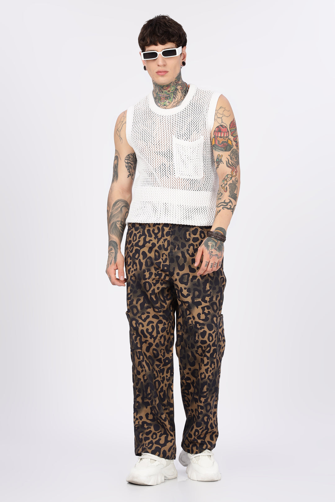 Animal Printed Twill Baggy Cargo Pants