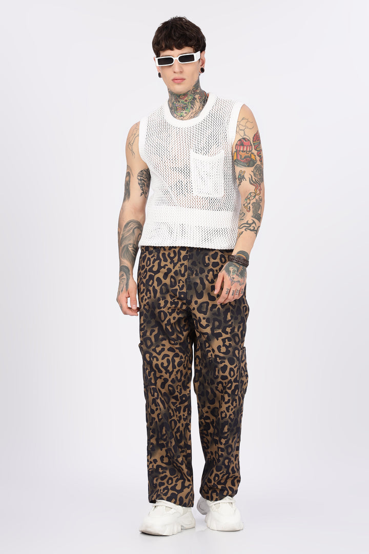 Animal Printed Twill Baggy Cargo Pants