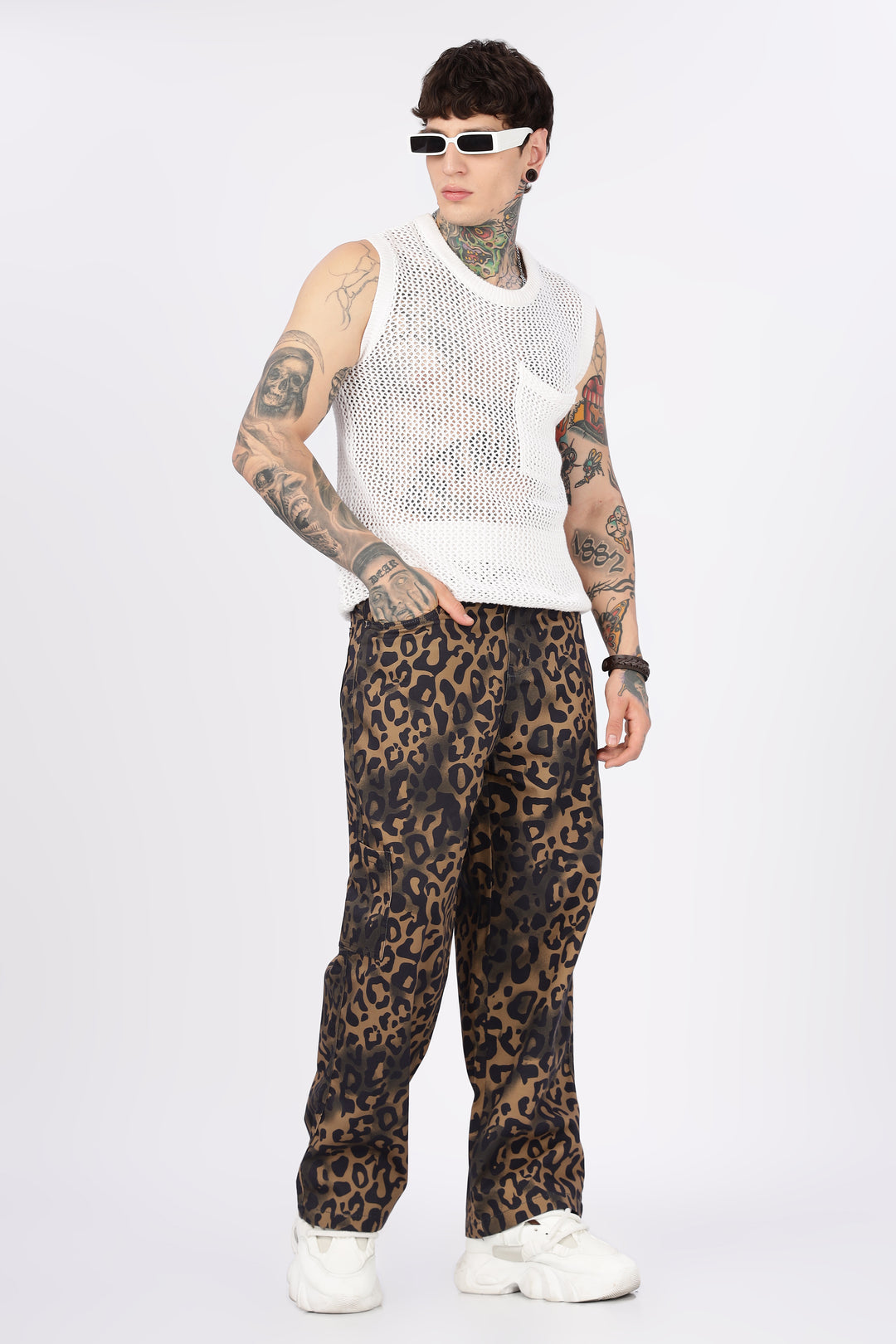 Animal Printed Twill Baggy Cargo Pants