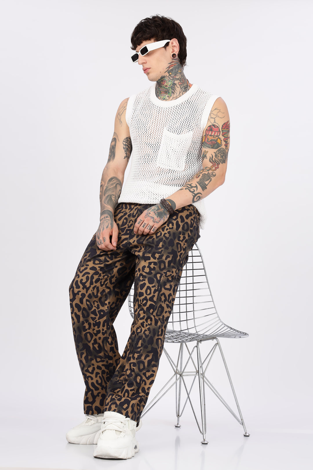 Animal Printed Twill Baggy Cargo Pants