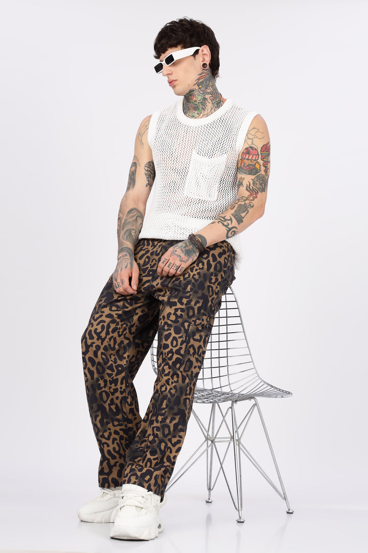 Animal Printed Twill Baggy Cargo Pants