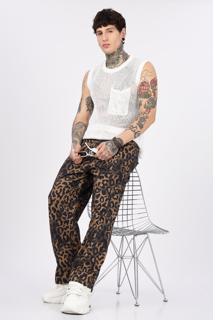 Animal Printed Twill Baggy Cargo Pants